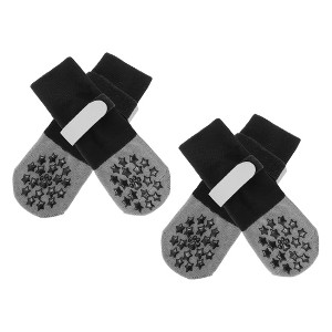 Unique Bargains Non-Slip Dog Socks with Reflective Adjustable Tapes Black Gray 4 Pcs - 1 of 4