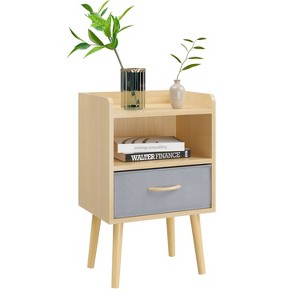 KTMBDW Nightstand With Collapsible Fabric Drawer, 2-Tier Storage End Table, Wood Side Table with Storage Cabinet for Bedroom and Living Room - 1 of 4