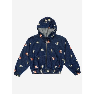 Powerpuff Girls Repeat Characters Long Sleeve Denim Adult Cropped Zip Hoodie