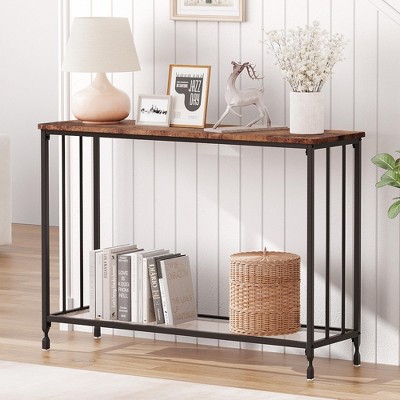 Console Table, Sofa Tables Narrow Entryway Table with Glass Shelf and Metal Frame
