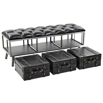 vidaXL Storage Bench 43.3 in. Black Faux Leather