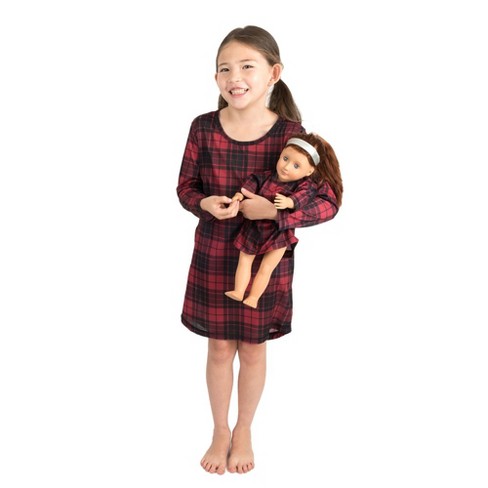 Leveret Girls And Doll Nightgown Plaid Black And Red 10 Year : Target