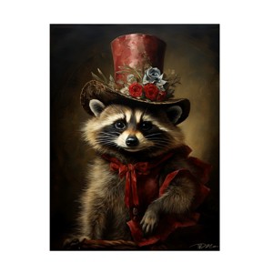 Canvas Wall Art - Momart 'Cute Raccoon With A Red Hat Baroque Style 1' Wall Art for Living Room, Bedroom, or Office Décor by Trademark Fine Art - 14 x - 1 of 4