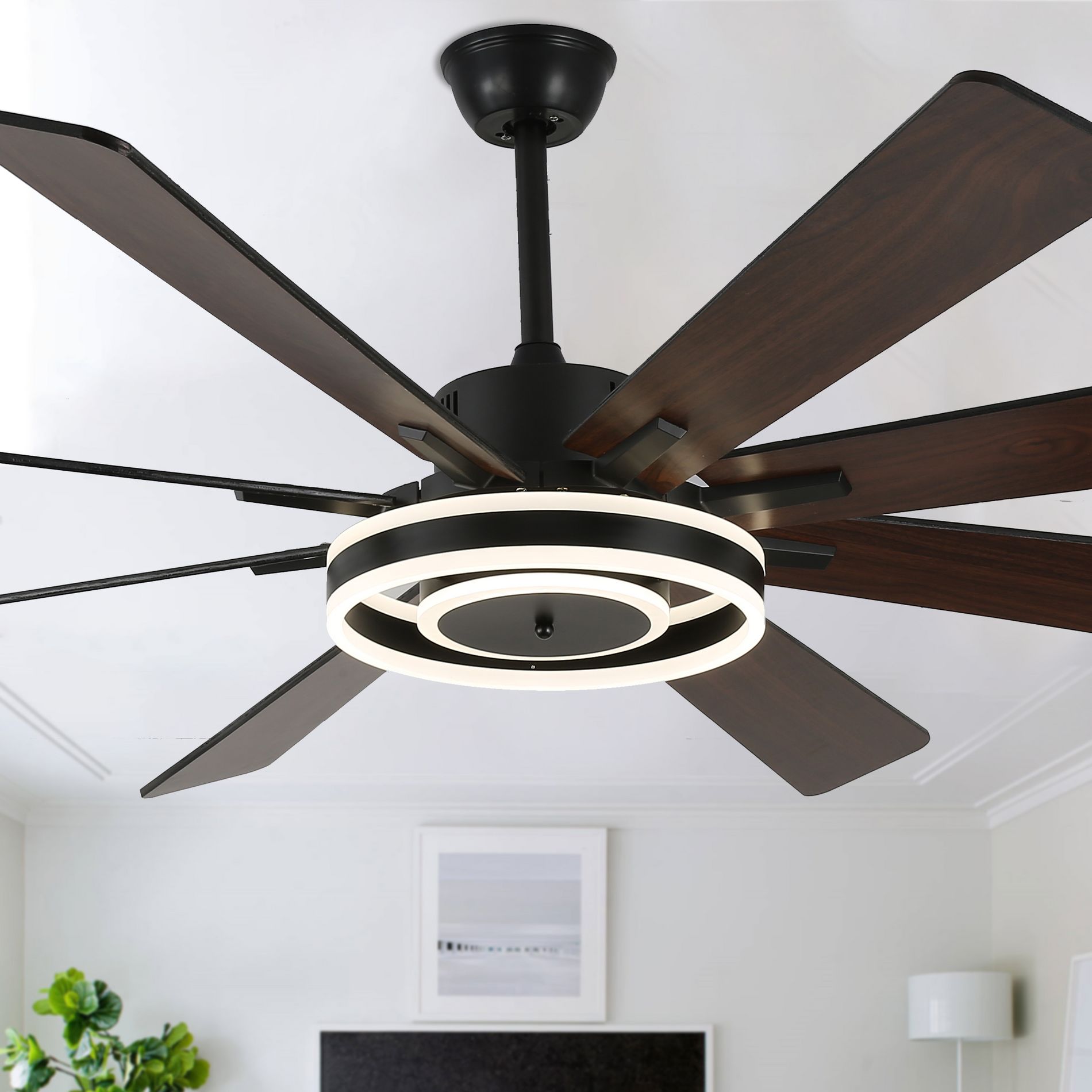 Bella Depot 72" Modern Black Large Ceiling Fan 6-Speed Reversible Chandelier with Dimmable Light and Remote Control