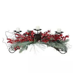 Melrose 30" Frosted Pine Needle Christmas Candle Holder - Berry Red/Green