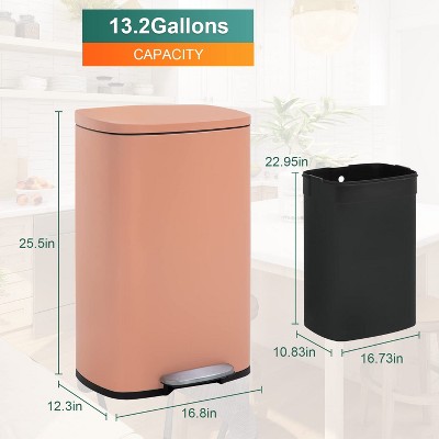 Pink Stainless Steel 13.2 Gallon Rectangular Pedal Trash Can