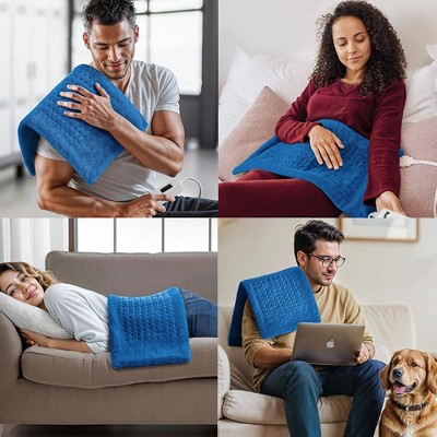 Electric Blue Plush Heating Pad with Timer 33"x17"