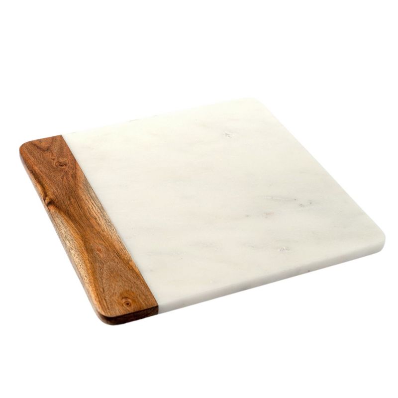 Lexi Home Marble 12 in. Square Cutting Board - White and Wood, 1 of 7