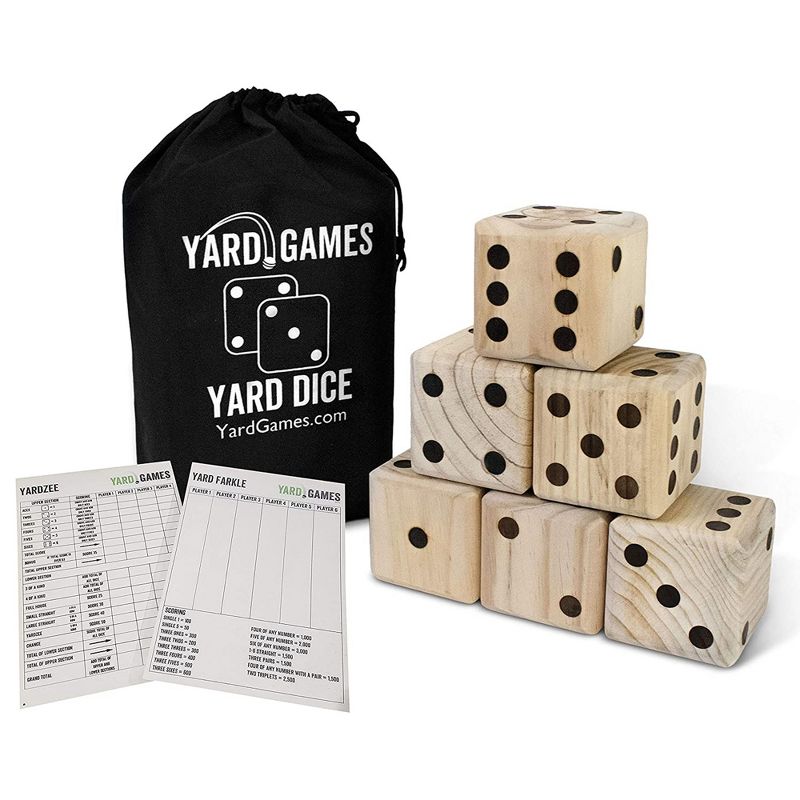 YardGames Giant Outdoor Wooden Dice Set of 6 Bundle with Yard Pong Activity Party Set with 12 Buckets, 2 Balls, and Carrying Case, 2 of 6