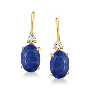 Ross-Simons 1.30 ct. t.w. Sapphire Drop Earrings With Diamond Accents in 14kt Yellow Gold - 1 of 4