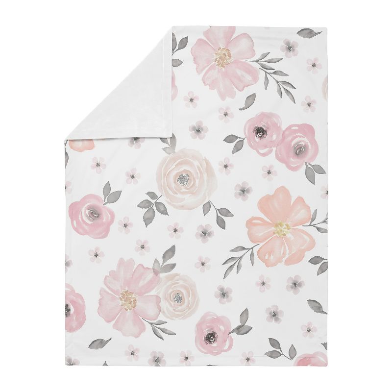 Sweet Jojo Designs Girl Baby Swaddle Blanket Watercolor Floral Pink and Grey, 3 of 7