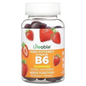 Lifeable High Potency Vitamin B6 Gummies, Natural Strawberry, 60 Gummies (50 mg per Gummy) - 1 of 2