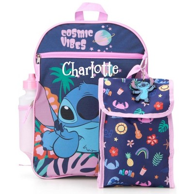 Fast Forward Stitch Kids School Backpack 16" 5PC Lunch Bag Set
