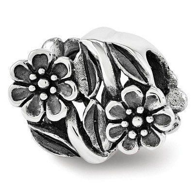 Black Bow Jewelry Sterling Silver Antiqued Double Flower Bead Charm