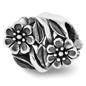 Black Bow Jewelry Sterling Silver Antiqued Double Flower Bead Charm - 1 of 2