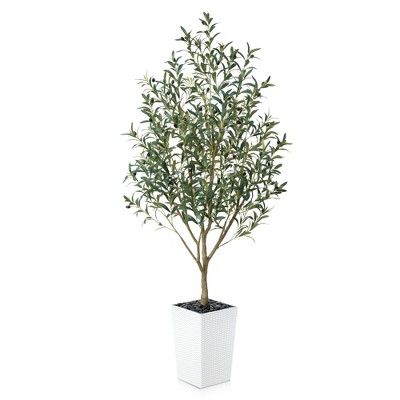 DR.Planzen 72" Artificial Olive Tree - 6FT UV Resistant Fake Plant with 15.7" Tall Planter Planter for Indoor House Plants & Tall Floor Decor