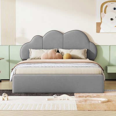 Queen Size Upholstered Platform Bed with Cloud-shaped Headboard-ModernLuxe