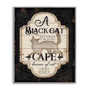 Stupell Industries Black Cat Cafe Vintage Halloween Sign Spooky Witch Framed Giclee Art - 1 of 4