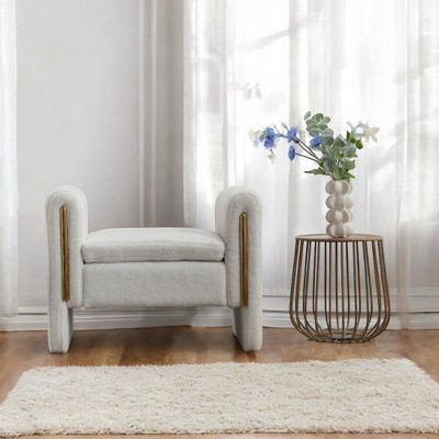 Alilang 17.30 inches Upholstered Bench with Plush Boucle Fabric and Gold Accents-White
