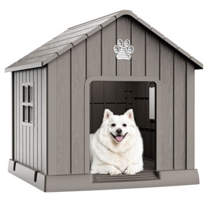 SEVOBAL Pet Crates and Houses Pointed Dog House Waterproof UV Resistant Grass Nails Top Vents Support Columns Outdoor, Beige, 37.8"*40.87"*38.82" - 1 of 4