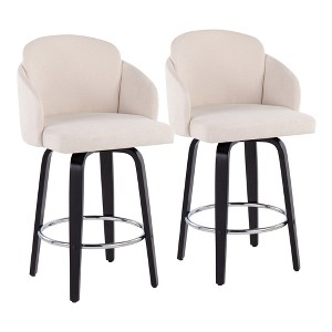 Contemporary Fixed-Height Counter Stool with Swivel in Wood and Round Footrest, Set of 2 - 1 of 4