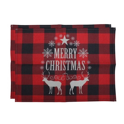 Unique Bargains Christmas Place Mats Linen Red Black White 13" x 17.7" 2Pcs
