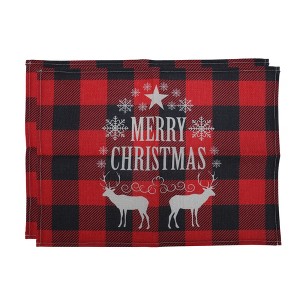 Unique Bargains Christmas Place Mats Linen Red Black White 13" x 17.7" 2Pcs - 1 of 4