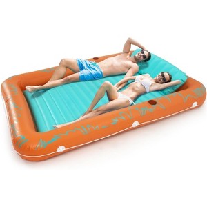 Sunrio Single/Double Inflatable Tanning Pool Lounger Float with Pillow and Drink Holders - 1 of 4
