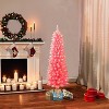 4.5ft Puleo Pre-Lit Pink Flocked Slim Artificial Christmas Tree Clear Lights: Hinged Branches, Indoor, 100 Incandescent Bulbs - 2 of 3