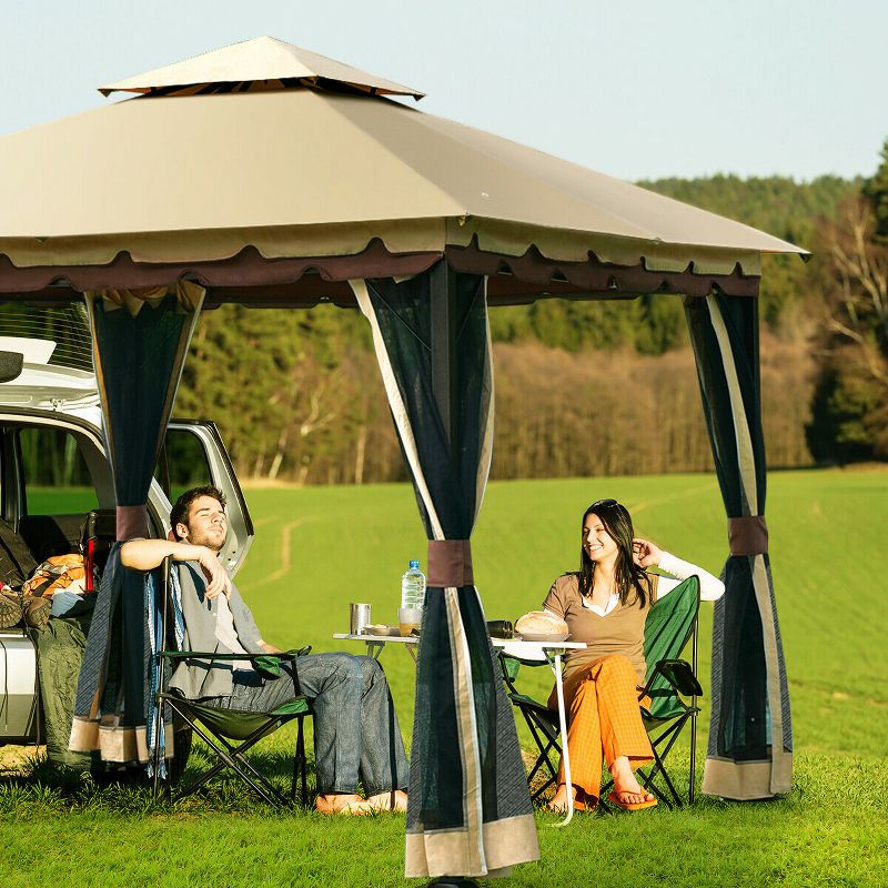 Costway 2-Tier 10'x10' Gazebo Canopy Tent Shelter Awning Steel Patio Garden Outdoor, 3 of 10