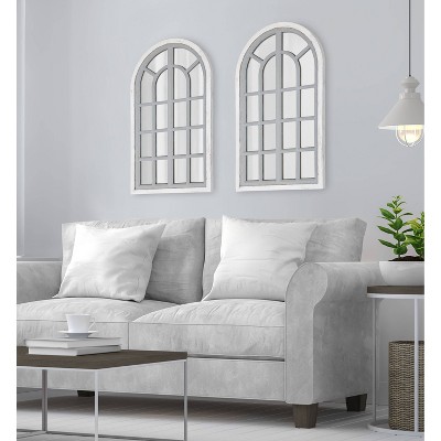 Boldmere 42" Gray and White Wood Windowpane Mirror
