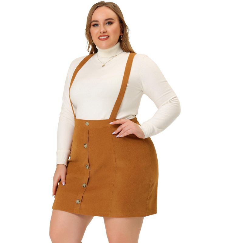 Agnes Orinda Women's Plus Size Corduroy Suspender Elastic Back A-Line Mini Skirt, 3 of 6