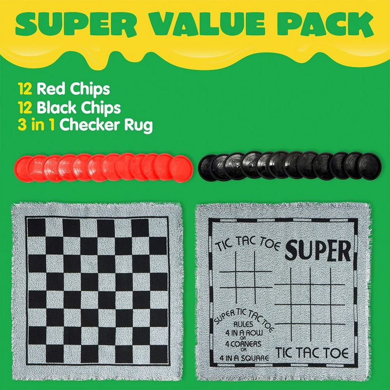 Syncfun 3-in-1 Vintage Giant Checkers and Tic Tac Toe Game with Reversible Mat, 24 Chips, Family Board Game, Lawn Game, 3 of 8