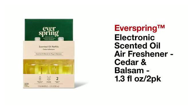 Scented Oil Refill Air Freshener - Cedar &#38; Balsam - 1.3 fl oz/2pk - Everspring&#8482;, 2 of 5, play video
