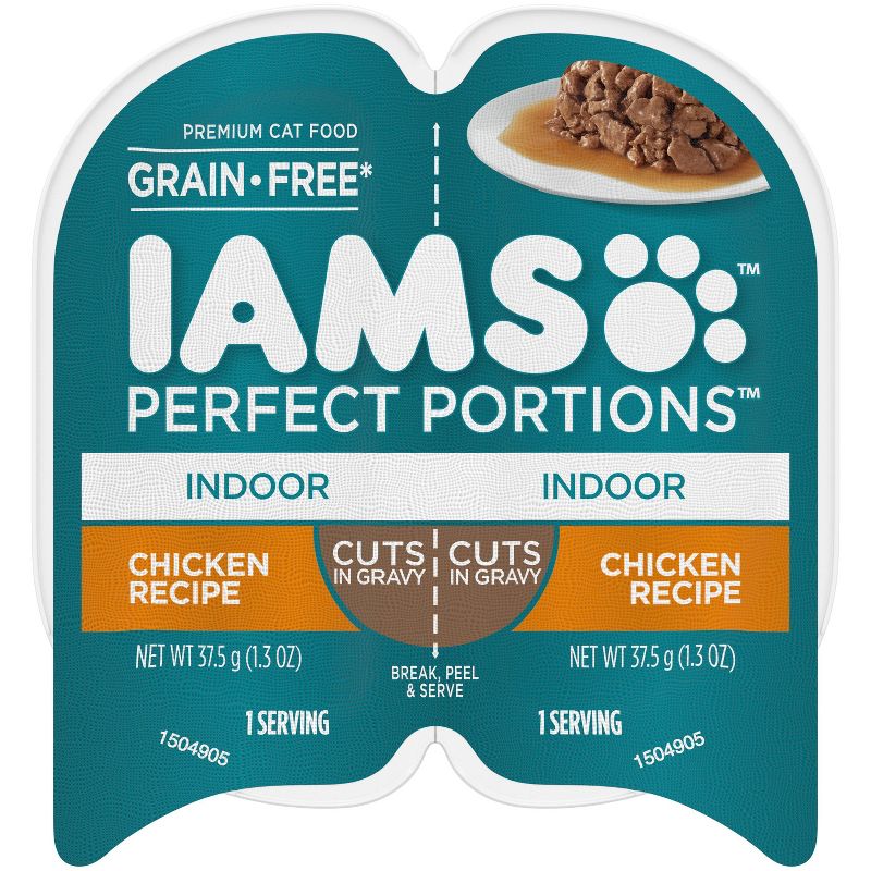 IAMS Perfect Portions Grain Free Chicken Cuts In Gravy Premium Adult Wet Cat Food Indoor - 2.6oz, 1 of 10