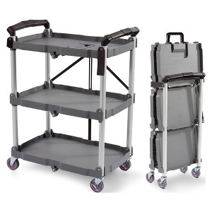 Elevon Aluminum Service Push Cart Portable Utility 3 Tier Collapsible Shelving Unit with Wheels for Home Office Organization, Gray - 1 of 4