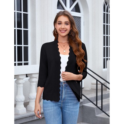 Womens 3 4 Sleeve Cardigan Open Front Cardigan Knit Tops For Women Target