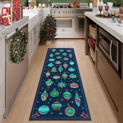 GustoWave Christmas Winter Snowflake Washable Area Rug for Living Room, Bedroom, Blue