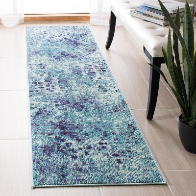 Gray and Blue Hand-knotted Synthetic Runner Rug
