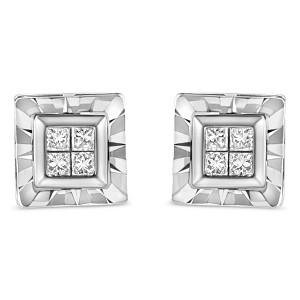 Haus of Brilliance Silver 1/6 Ctw Invisible Set Princess-Cut Diamond Quad Composite Stud Earrings - 1 of 4