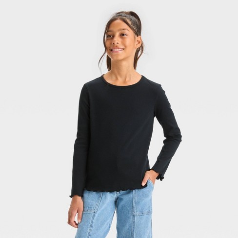 Girls' Long Sleeve T-shirt - Art Class™ Black Xl : Target