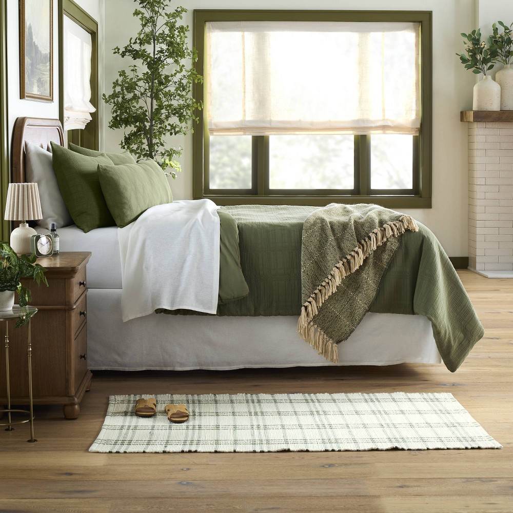Photos - Bed Linen 3pc King Textured Grid Comforter Bedding Set Sage Green - Hearth & Hand™ with Magnolia