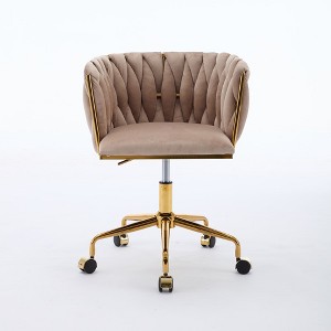 360° Swivel Velvet Vanity Chair with Wheels and Hand Woven Backrest - 1 of 4