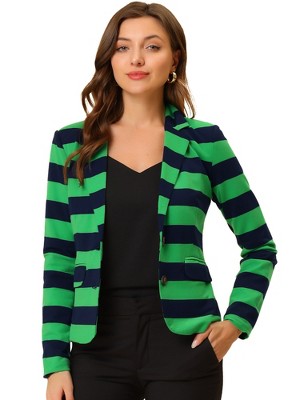 INSPIRE CHIC Women's Notched Collar Long Sleeve Button Front Striped Blazer