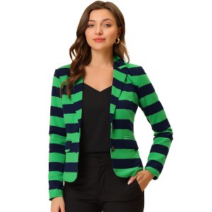 INSPIRE CHIC Women's Notched Collar Long Sleeve Button Front Striped Blazer - 1 of 4
