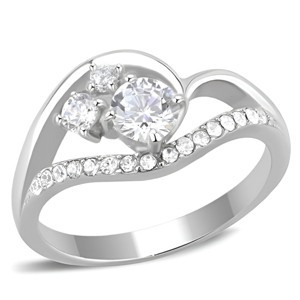 Slickblue Women's High Polished Stainless Steel Ring with Clear CZ, Round Engagement Style, Sizes 5-10 - 1 of 4