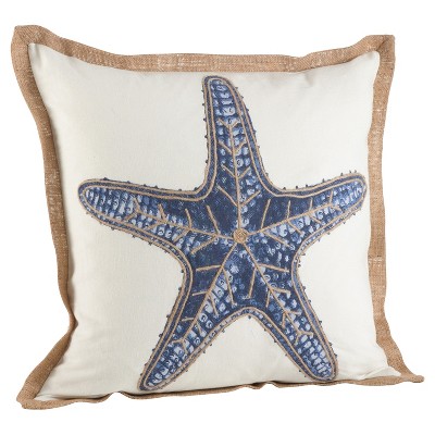 20"x20" Oversize Cotton Star Fish Printed Square Throw Pillow Navy - Saro Lifestyle