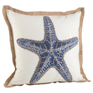 20"x20" Oversize Cotton Star Fish Printed Square Throw Pillow Navy - Saro Lifestyle: Nautical Beach House Decor - 1 of 3