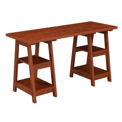 Designs2Go Double Trestle Desk with Shelves Cherry - Breighton Home