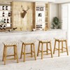 Tangkula 4 PCS 25.5" Woven Bar Stools Faux PU Leather Counter Height Saddle Stools with Woven Curved Seat Max Load 330 Lbs Wood Barstools - 2 of 4